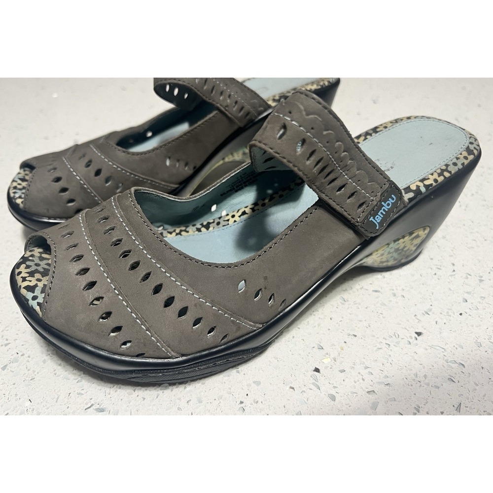 Jambu Journey Encores MaryJane Shoes‎ Women 7.5 Gray Leather Sport Wedge Walking